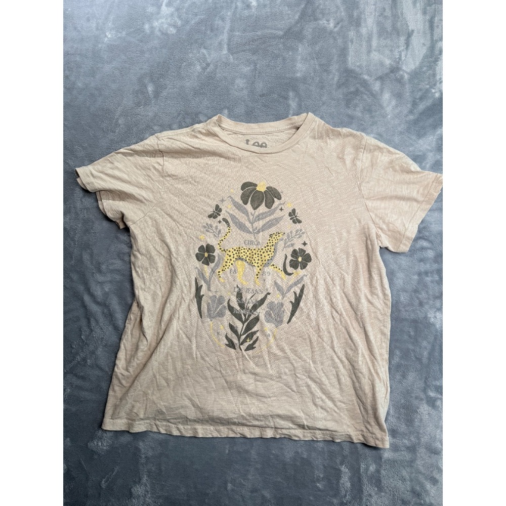 Lee Regular T Shirt Womens L Beige Cheetah Floral Salina Kansas Graphic Cotton